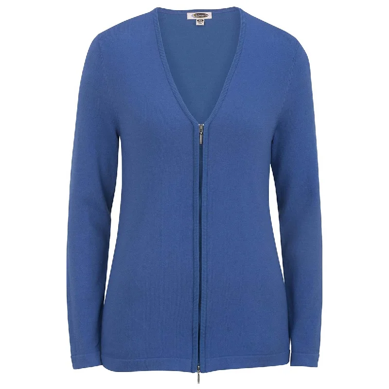 Edwards Women's French Blue V-Neck Full Zip Cardigan