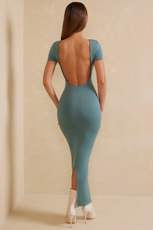 Cap Sleeve Open Back Maxi Dress in Teal