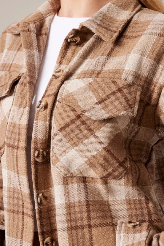 Beige Check Relaxed Shirt Long Sleeve