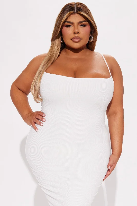 Bella Ribbed Midi Dress - White