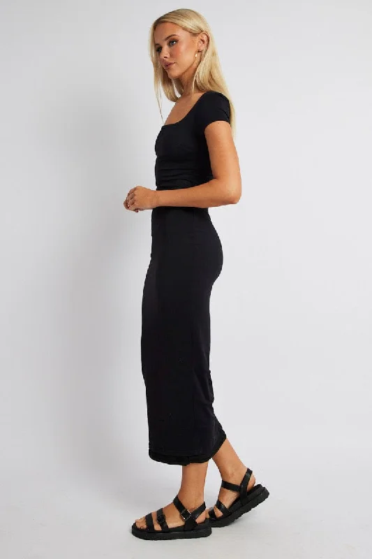 Black Bodycon Dress Short Sleeve Maxi