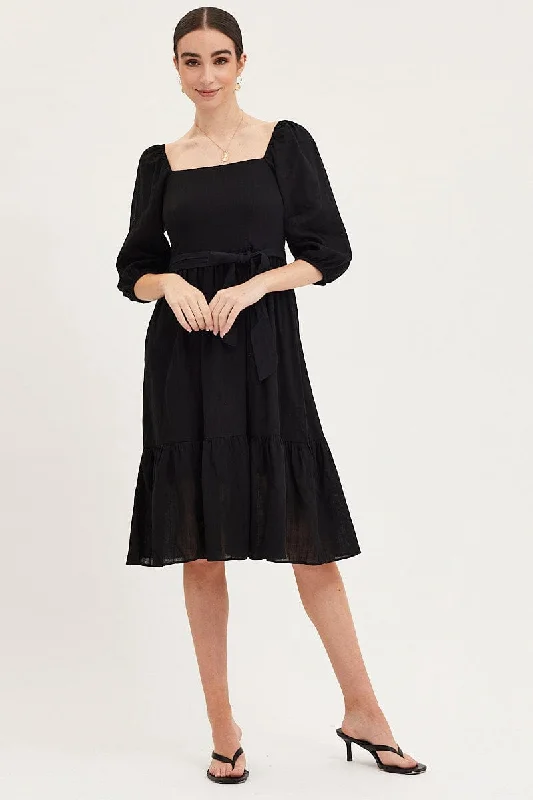 Black Dress Puff Sleeve Maxi