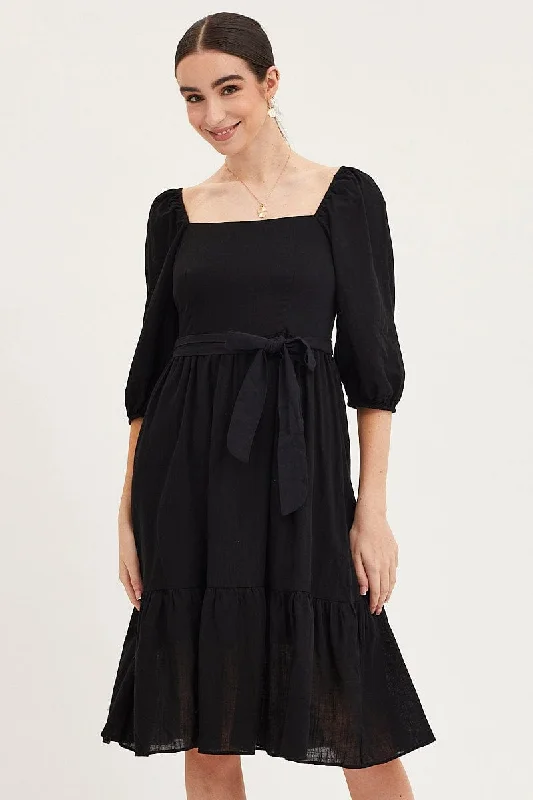 Black Dress Puff Sleeve Maxi