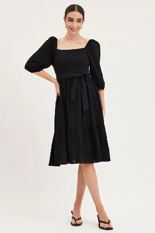 Black Dress Puff Sleeve Maxi