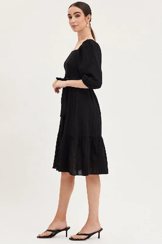 Black Dress Puff Sleeve Maxi