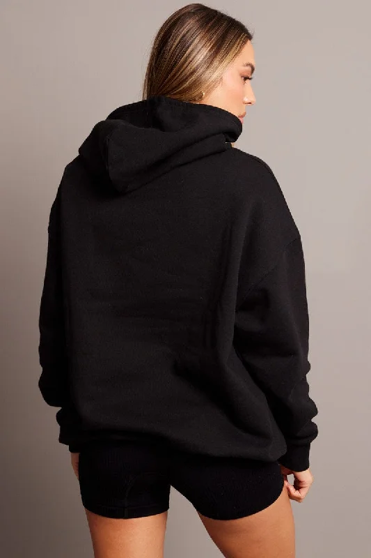 Black Graphic Sweat Hoodie Long Sleeve