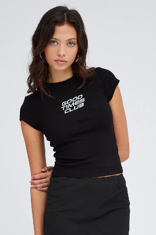 Black Graphic Tee Short sleeve Long Line