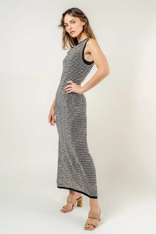 Black Natural Sleeveless Round Neck Crochet Lined Maxi Dress