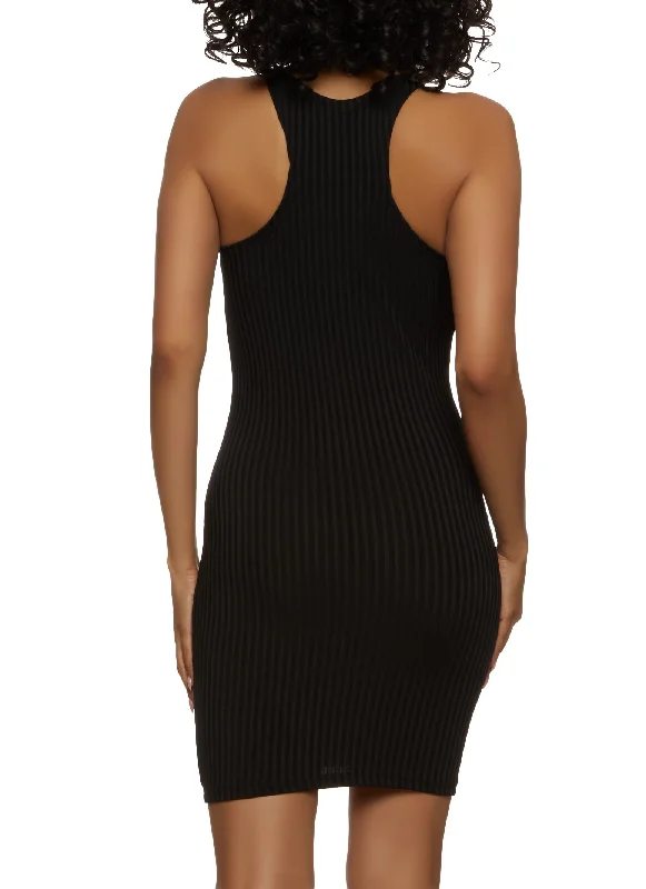 Ribbed High Neck Racerback Tank Dress