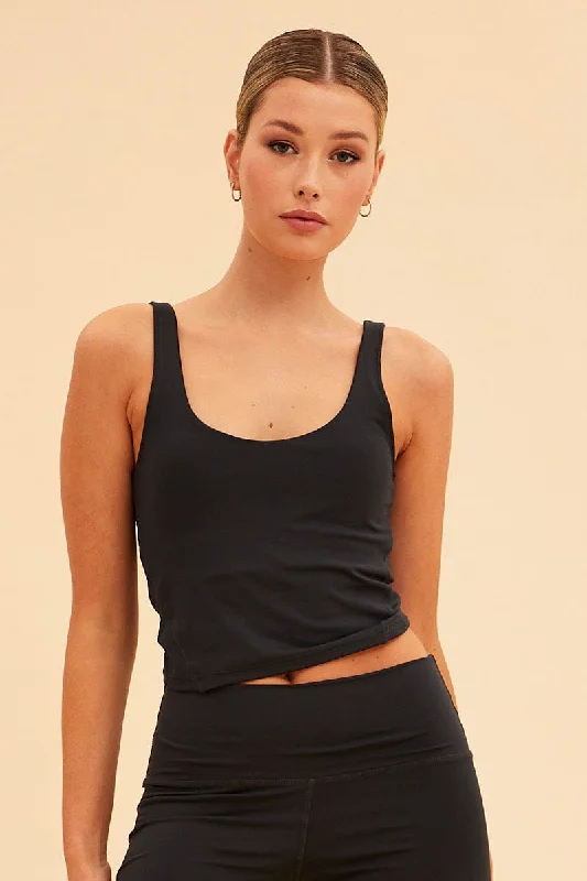 Black Sara V Neck Active Tank Top