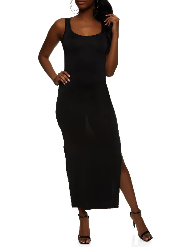 Scoop Neck Side Slit Maxi Tank Dress