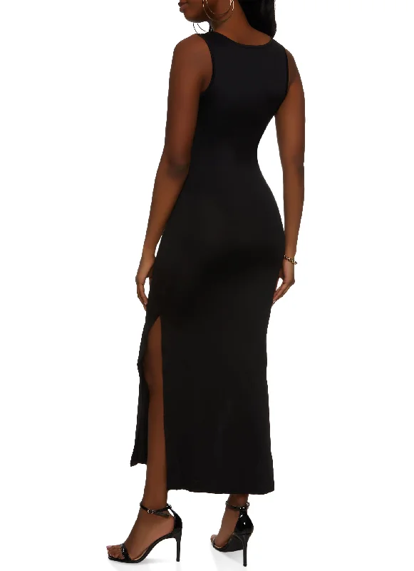 Scoop Neck Side Slit Maxi Tank Dress