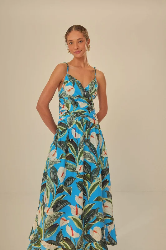 Blue Anthurium Garden LENZING™ ECOVERO™ Euroflax™ Maxi Dress