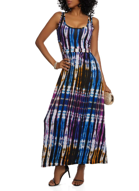 Cut Out Striped Tie Dye Maxi Dress