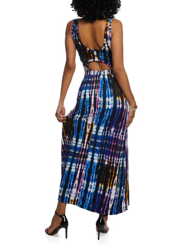 Cut Out Striped Tie Dye Maxi Dress