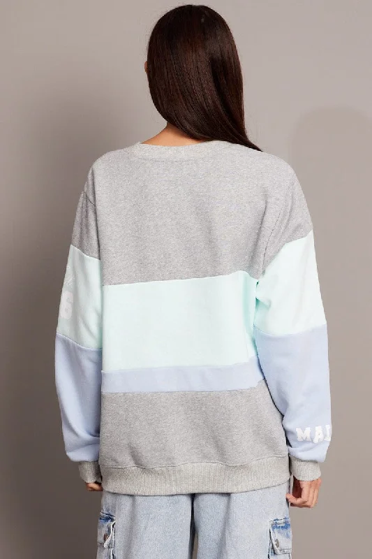 Blue Graphic Sweater Long Sleeve