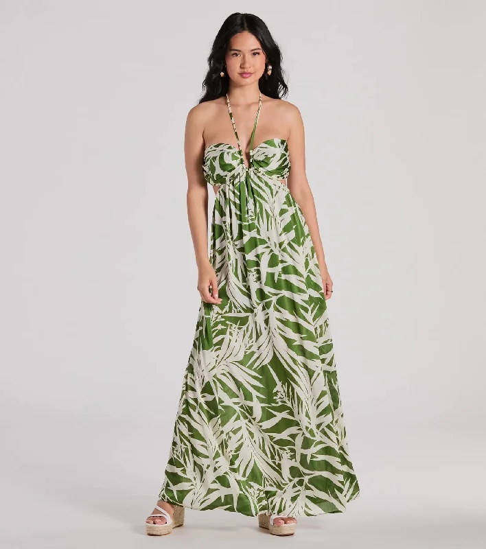 Bright Beauty Halter Cutout Tropical Maxi Dress