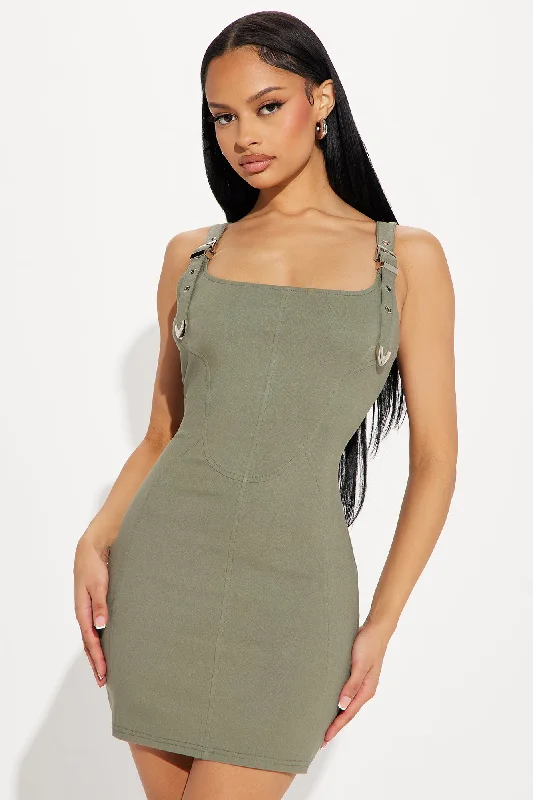 Buckle In Micro Mini Dress - Olive