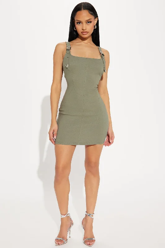 Buckle In Micro Mini Dress - Olive