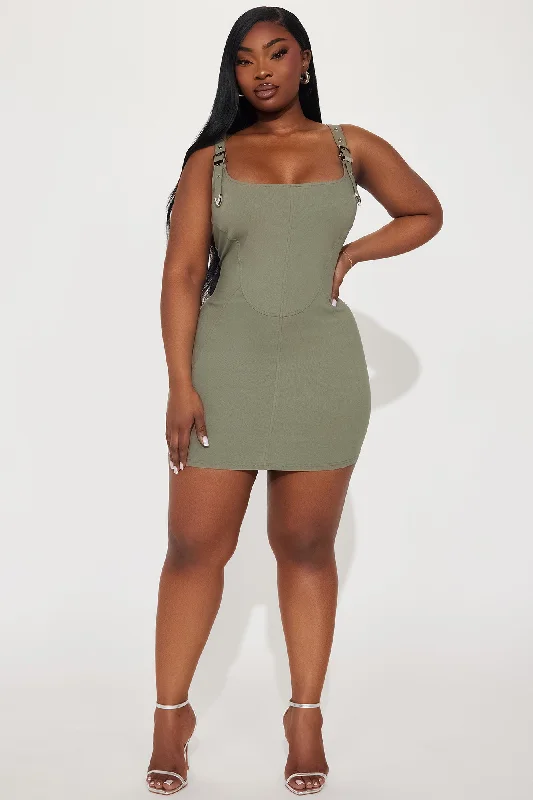 Buckle In Micro Mini Dress - Olive