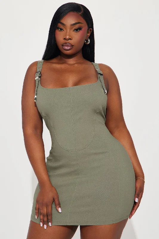 Buckle In Micro Mini Dress - Olive