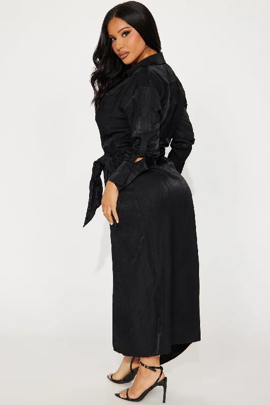 Business Classy Maxi Shirt Dress - Black