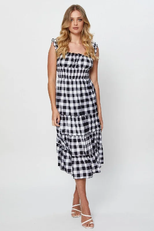 Check A Line Dress Sleeveless Midi