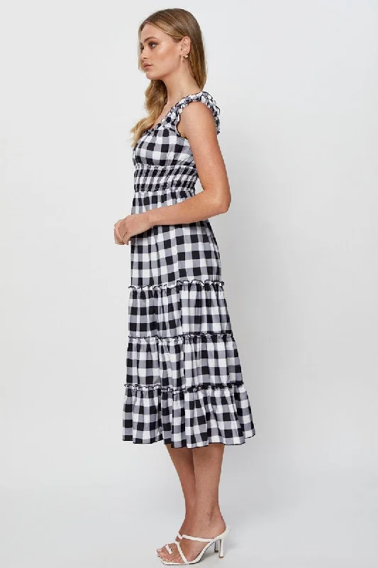 Check A Line Dress Sleeveless Midi