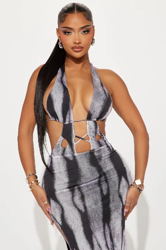 Chelsey Mesh Maxi Dress - Grey/combo