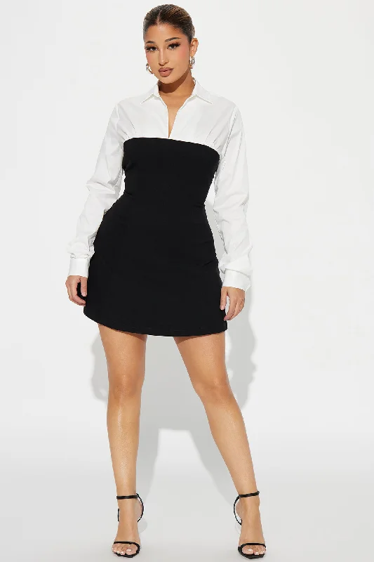 Corporate Happy Hour Mini Dress - Black/White