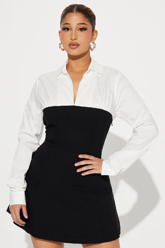 Corporate Happy Hour Mini Dress - Black/White