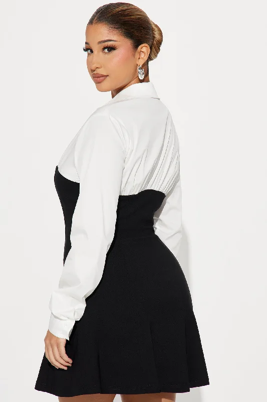 Corporate Happy Hour Mini Dress - Black/White