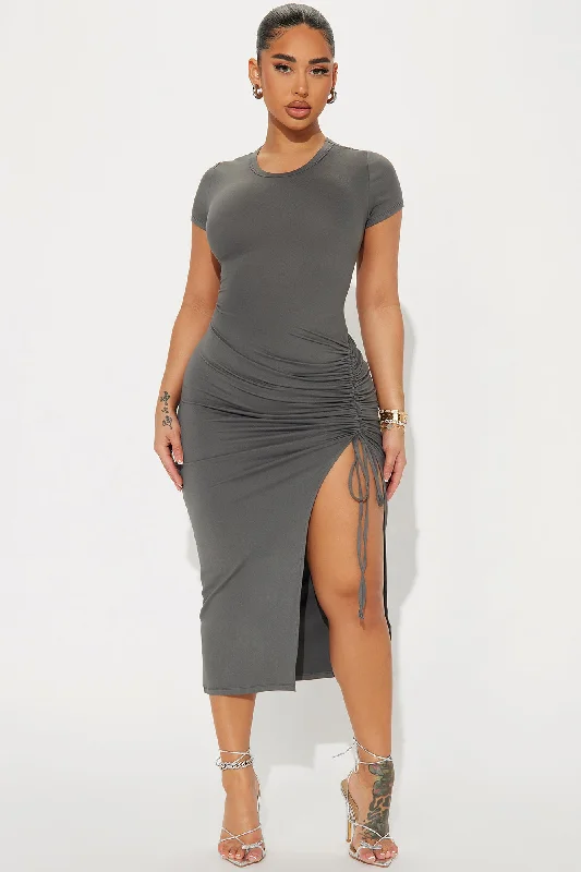 Dani Ruched Midi Dress - Grey