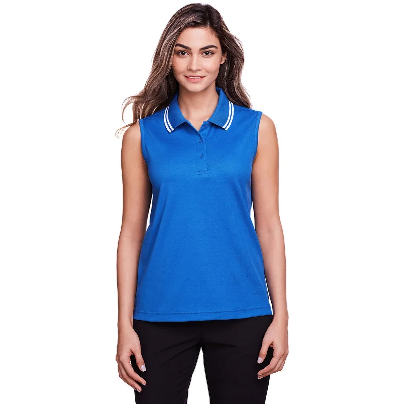 Devon & Jones Women's French Blue/White CrownLux Performance Plaited Tipped Sleeveless Polo