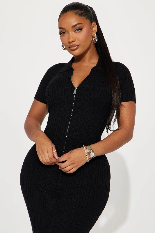 Eden Ribbed Midi Dress - Black