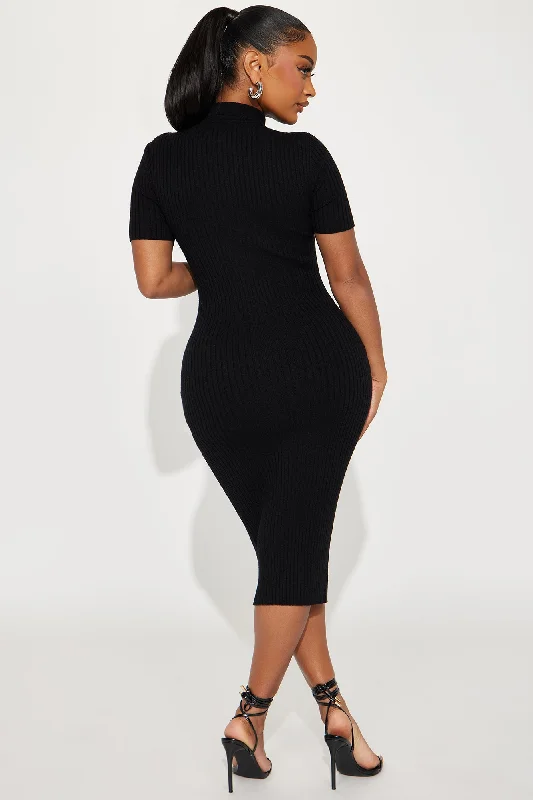 Eden Ribbed Midi Dress - Black