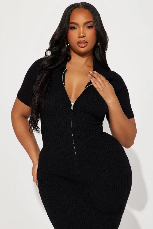 Eden Ribbed Midi Dress - Black