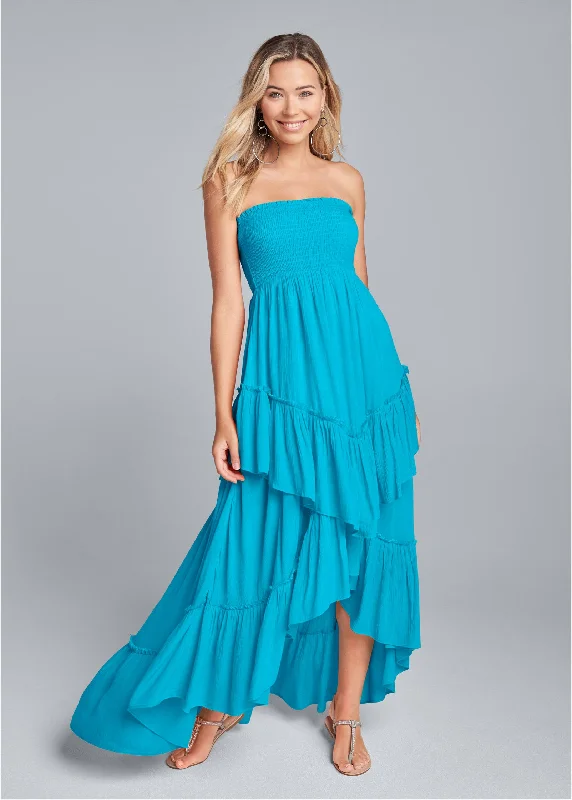 Tiered smocked maxi dress - Aqua