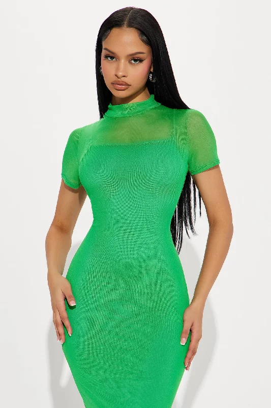 Feelin' Myself Mesh Midi Dress - Kelly Green