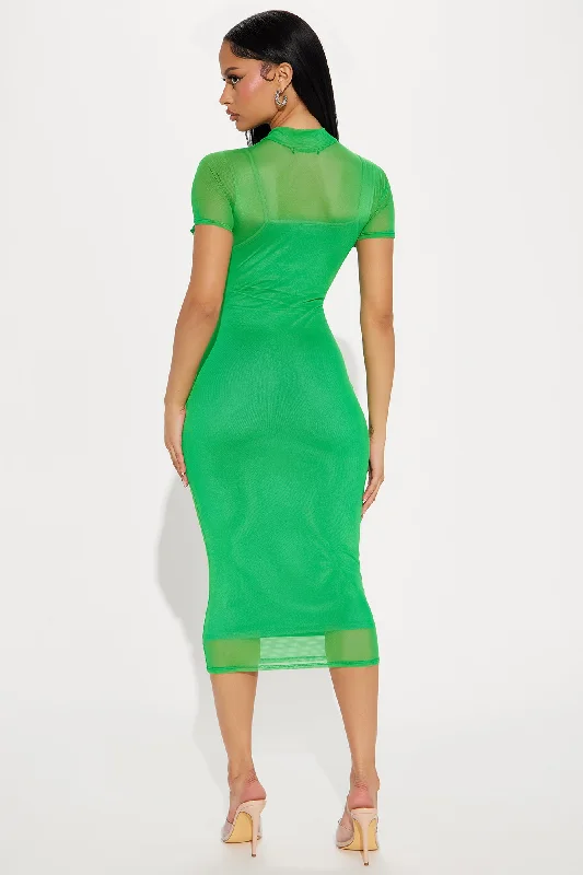 Feelin' Myself Mesh Midi Dress - Kelly Green