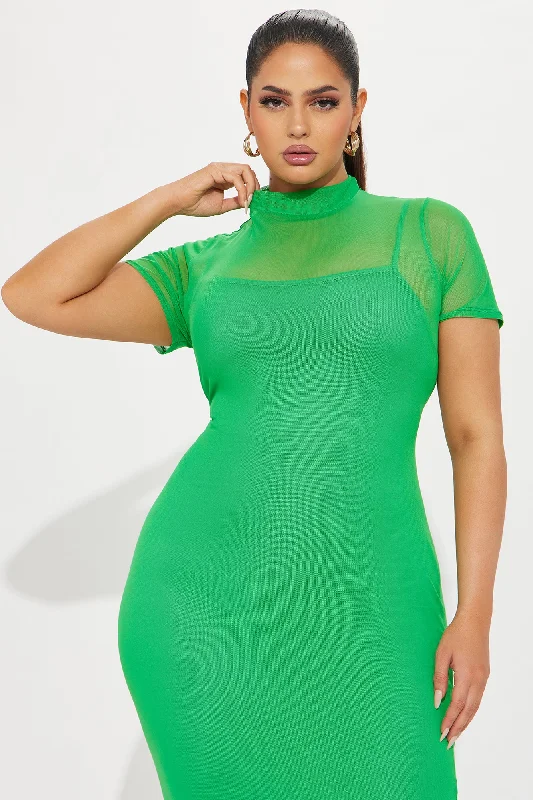 Feelin' Myself Mesh Midi Dress - Kelly Green