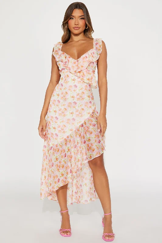 Full Blossom Chiffon Midi Dress - Pink/combo