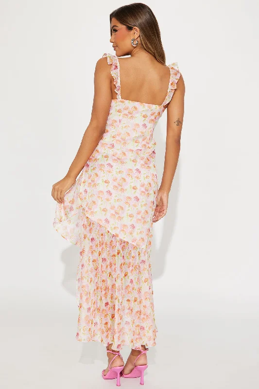 Full Blossom Chiffon Midi Dress - Pink/combo