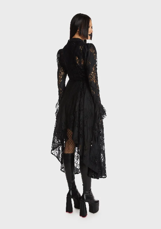 Gothic Romantic Hollow Out Frilly Lace Dress