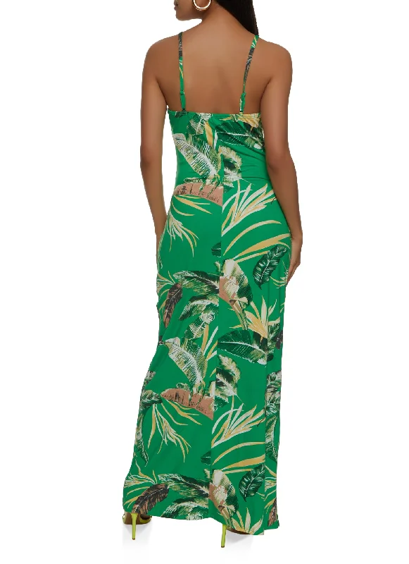 Haute Monde Tropical Palm Print Maxi Cami Dress