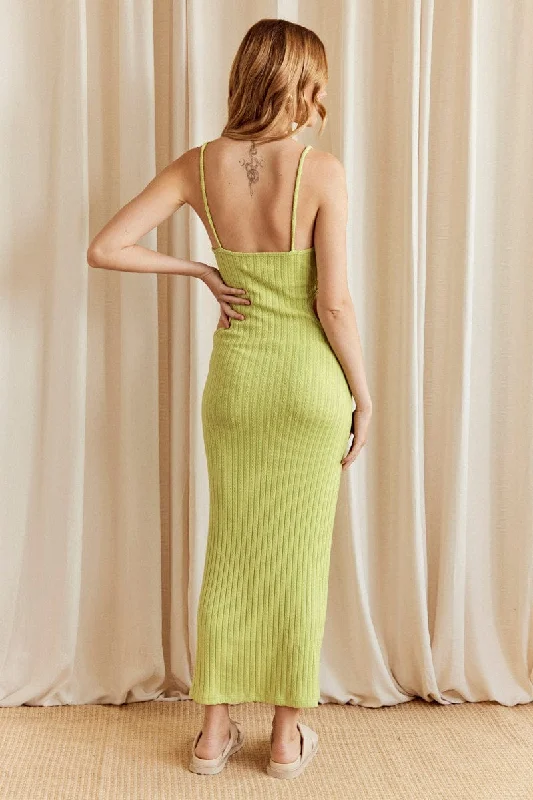 Green Ribbed Midi Dress Cutout