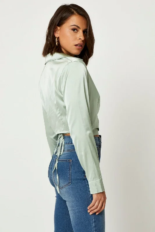 Green Satin Wrap Shirt