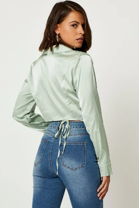 Green Satin Wrap Shirt