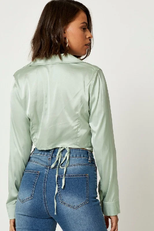 Green Satin Wrap Shirt