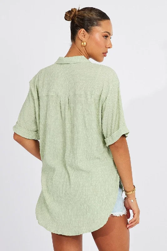 Green Textured Shirt Short Sleeve